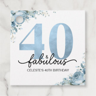 Personlig 40 och fantastisk blå blomsterfödelsedag gåvor etiketter
