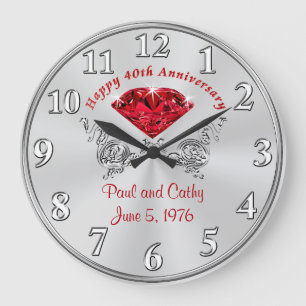 Personlig 40 RUBY-jubileum Gift Clock Stor Klocka