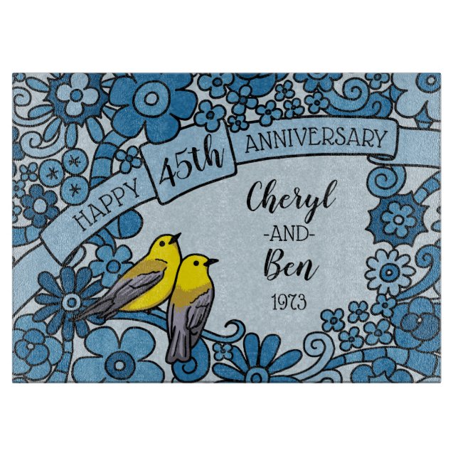 Personlig 45-årsdagen Sapphire Blommigt Bird (Framsidan)