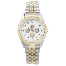 Personlig 4 Circle Photo Inlay Guld Watch Armbandsur