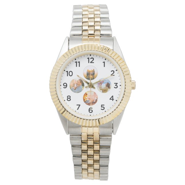 Personlig 4 Circle Photo Inlay Guld Watch Armbandsur (Framsida)