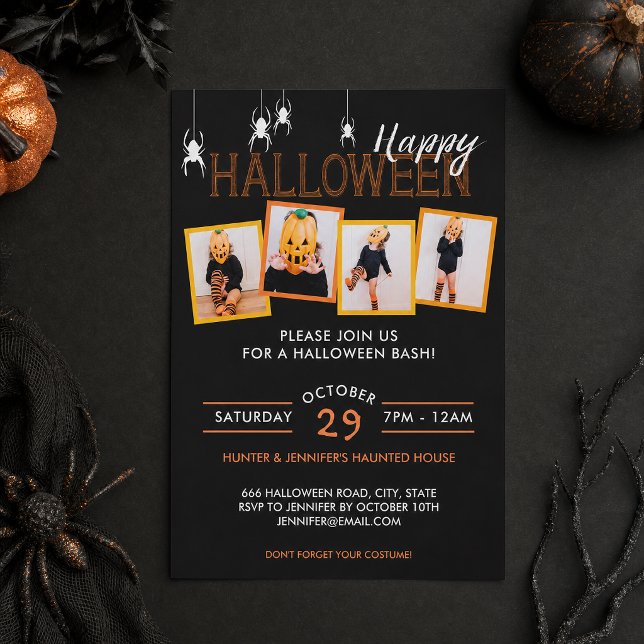 Personlig 4-foto spindel Halloween-fest Inbjudningar (Share favorite Halloween memories while inviting everyone to your next spooky celebration.)