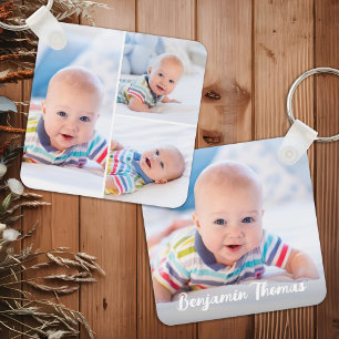 Personlig 4 Fotokollage Anpassningsbar Modern Baby Nyckelring