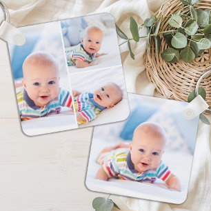 Personlig 4 Fotokollage Modern nyfödd Baby Nyckelring