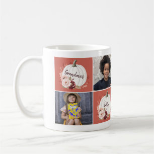 Personlig 4 fotokollage Pumpkin Grandma Kaffemugg