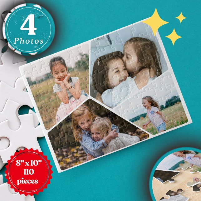 Personlig 4-Fotokollage Puzzle | 8 x 10 tum Pussel (Custom 4-Photo Collage Puzzle – Personalized Minimalist 8"x10" Jigsaw (110 Pieces) | Unique Gift)