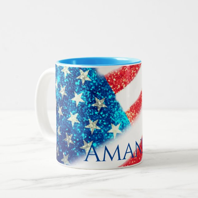 Personlig 4 juli Amerikanska Flagga Två-Tonad Mugg (Framsida vänster)