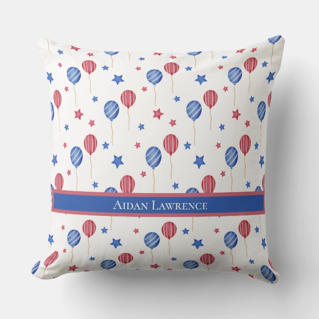 Personlig 4 juli Bubblor Blue Red Stars Kudde (Framsida)