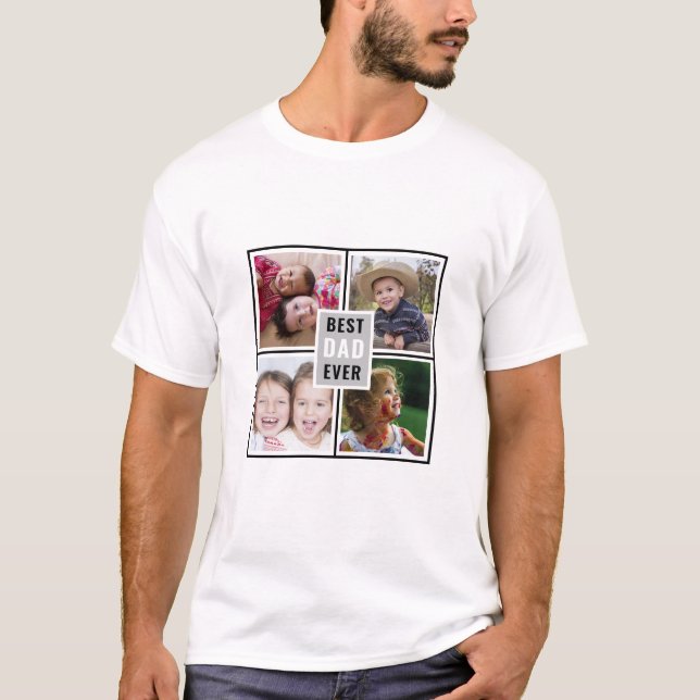 Personlig 4 Photo Collage Best Pappa någonsin T Shirt (Framsida)