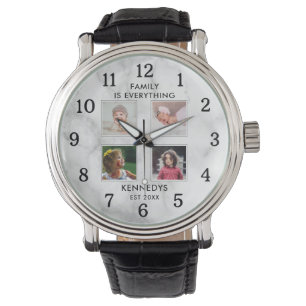 Personlig 4 Photo Collage Family Namn Marble Armbandsur