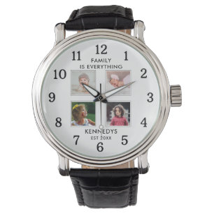 Personlig 4 Photo Collage Family Namn White Armbandsur