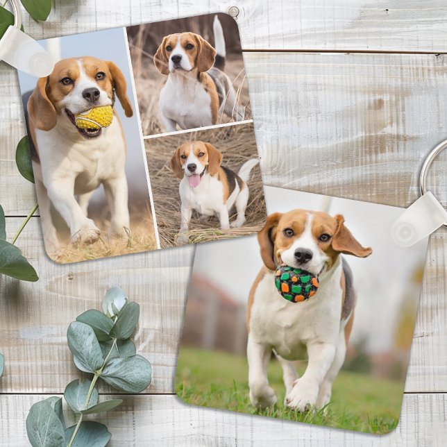 Personlig 4 Photo Collage Modern Pet Puppy Hund Nyckelring (Skapare uppladdad)