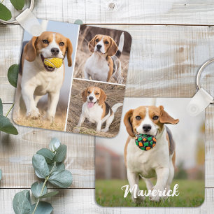 Personlig 4 Photo Collage Modern Pet Puppy Hund Nyckelring