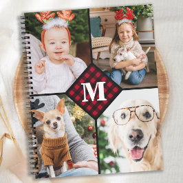 Personlig 4 Photo Collage Red Play Monogram Anteckningsbok