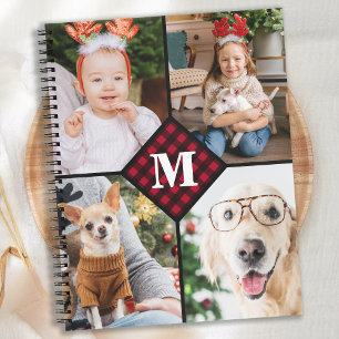 Personlig 4 Photo Collage Red Play Monogram Anteckningsbok