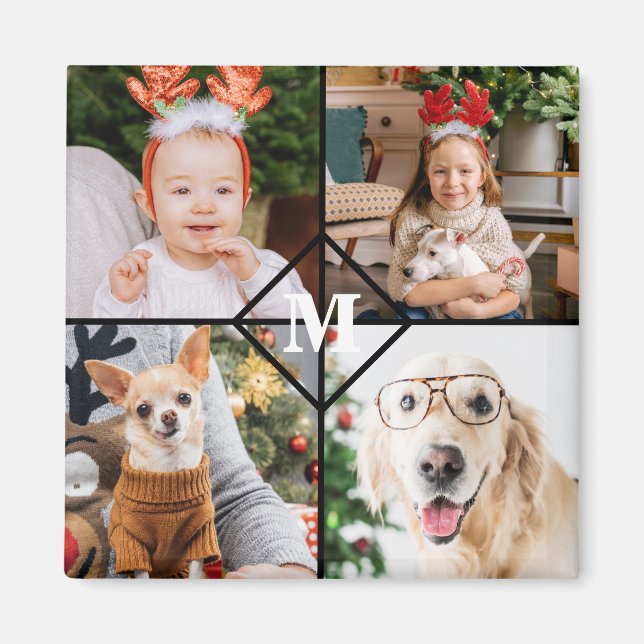 Personlig 4 Photo Monogram Red Buffalo Play Magnet (Framsidan)