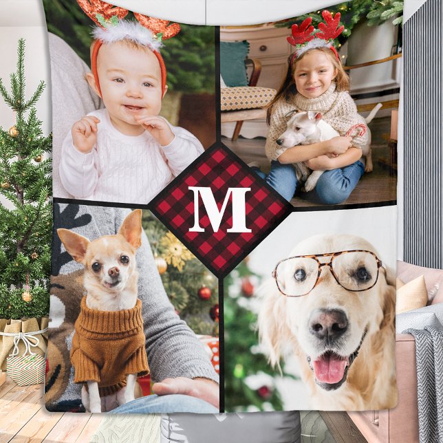 Personlig 4 Photo Red Buffalo Play Monogram Fleecefilt (Skapare uppladdad)