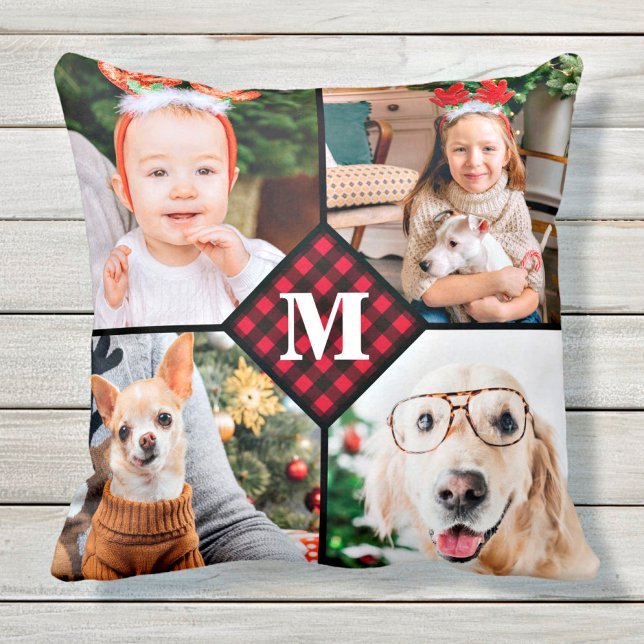 Personlig 4 Photo Red Buffalo Play Monogram Kudde (Skapare uppladdad)
