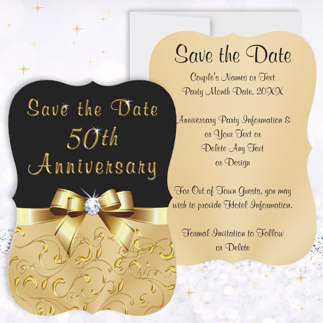 Personlig, 50 års Jubileum Spara Datumet Kort (50th Anniversary Save the Date Cards. Black and Gold 50th Anniversary Party Ideas and Supplies. )