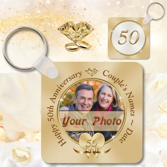 Personlig 50-årsdagen Party favors, Nyckelring (PHOTO Personalized 50th Anniversary Party Favors. 50th wedding anniversary favors souvenirs. 50 year)