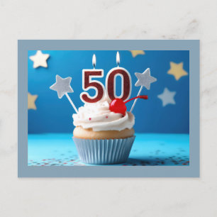 Personlig 50-årsfirande Cupcake med Lysande Ljusst Vykort