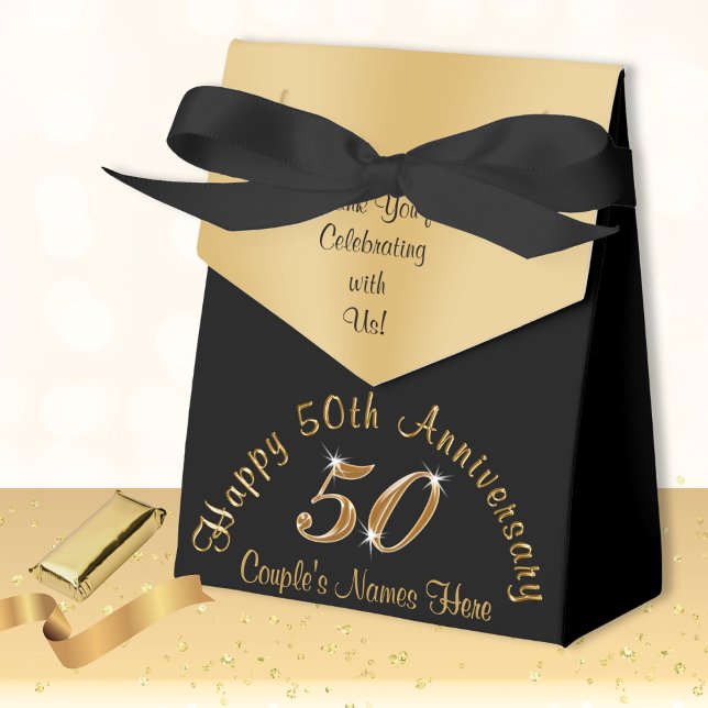 Personlig, 50-årsjubiléer för Bröllop Presentaskar (50th anniversary boxes. Personalized Gold and Black Anniversary. 50th anniversary favor boxes. )