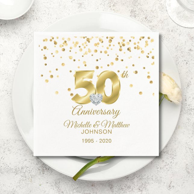 Personlig 50:e årsdagen av Golden Bröllop Pappersservett (Personalized 50th Golden Wedding Anniversary Napkins)