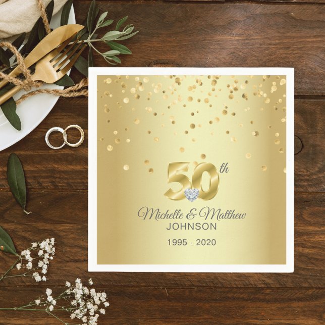 Personlig 50:e årsdagen av Golden Bröllop Pappersservett (Personalized 50th Golden Wedding Anniversary Napkins)