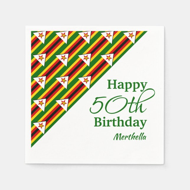 Personlig 50:E BIRTHDAY Zimbabwe Flagga Papper Pappersservett (Framsidan)