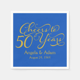 Personlig 50:e Bröllop-årsdagen blåa Guld Pappersservett