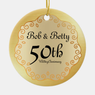 Personlig 50:e Bröllop-årsdagen Guld Julgransprydnad Keramik