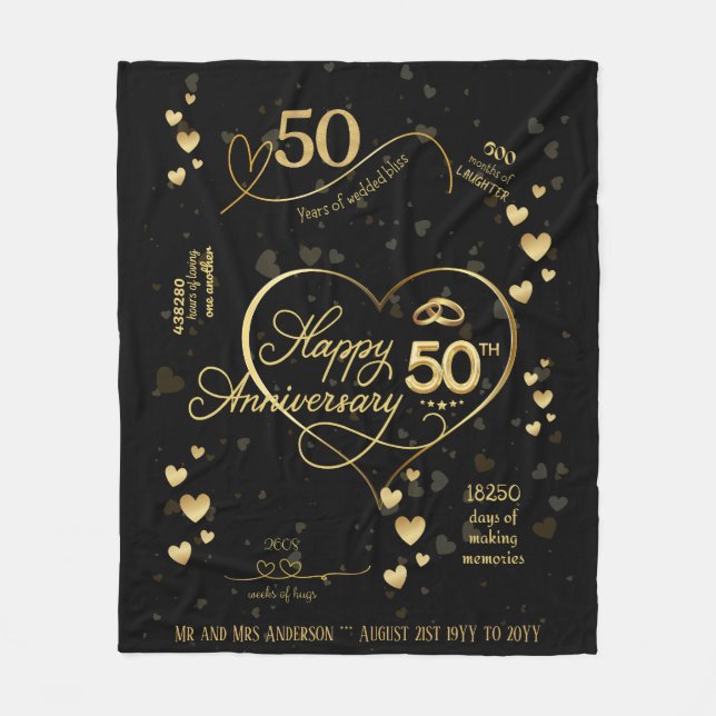 Personlig 50:e Bröllop-årsdagen Milestone Fl Fleecefilt (Framsidan)
