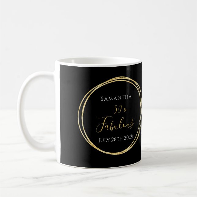 Personlig 50:e födelsedag i Svarta Guld Kaffemugg (Vänster)
