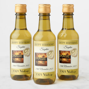 Personlig 50:e födelsedag Mini Vin Flaska-etikett Vinetikett