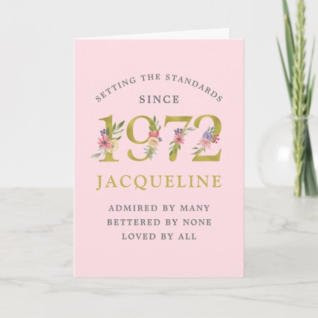 Personlig 50:e födelsedagen 1972 Rosa Guld Blommig Kort (Framsida)