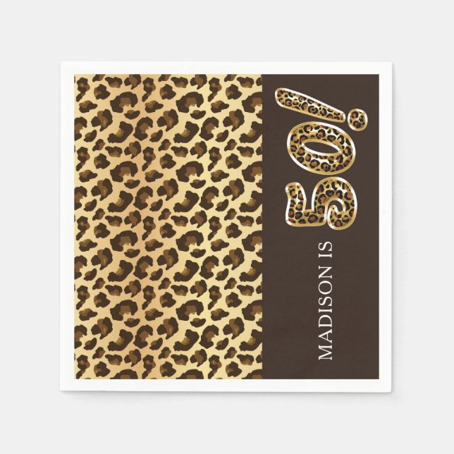 Personlig 50:e födelsedagstidningen Leopard Foil B Pappersservett (Framsidan)
