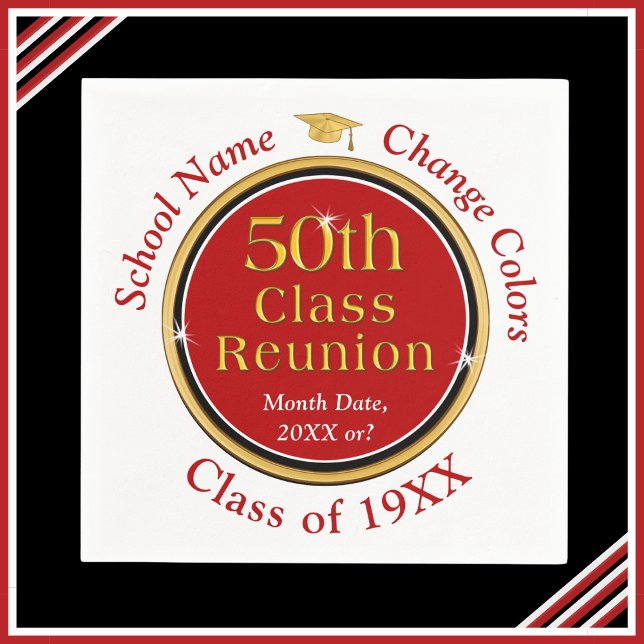 Personlig, 50:e klass Reunion Party Supplies Pappersservett (50th class reunion party supplies. 50th class reunion  napkins. Red and White, 50th reunion napkins.)