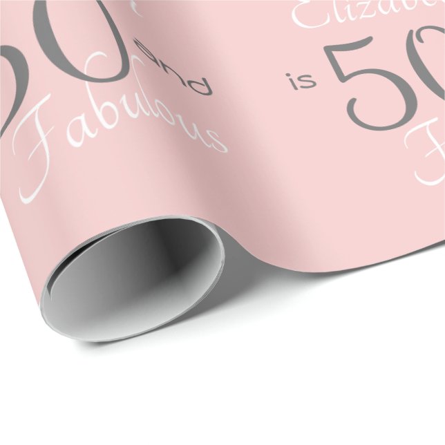 Personlig 50 och Fabulous Rosa 50:e födelsedagen Presentpapper (Rullad Hörn)