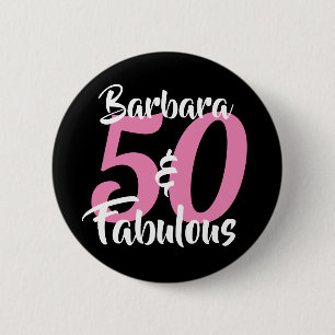 Personlig 50 och fantastisk anpassad rosa knapp