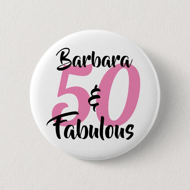 Personlig 50 och fantastisk anpassad rosa knapp (Framsida)