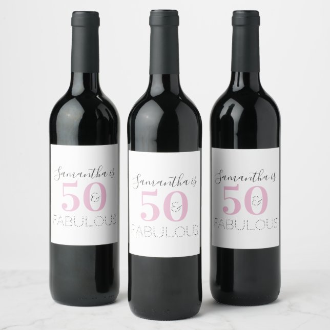 Personlig 50 och fantastisk modern Rosa-födelsedag Vinflaska Etikett (Flaskor)