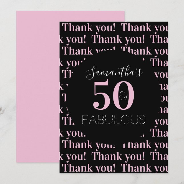 Personlig 50 och fantastisk svart Rosa Tack Kort (Fram/baksida)