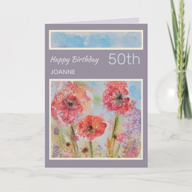 Personlig 50th Flowers Abstrakt Birthday Card Kort (Framsida)