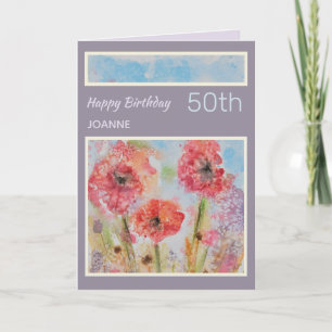 Personlig 50th Flowers Abstrakt Birthday Card Kort