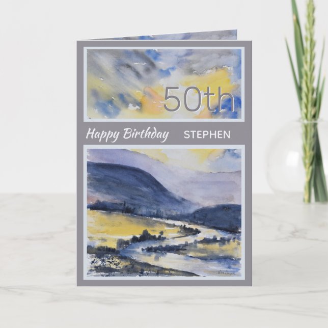 Personlig 50th Mountain Scenia Birthday Card Kort (Framsida)