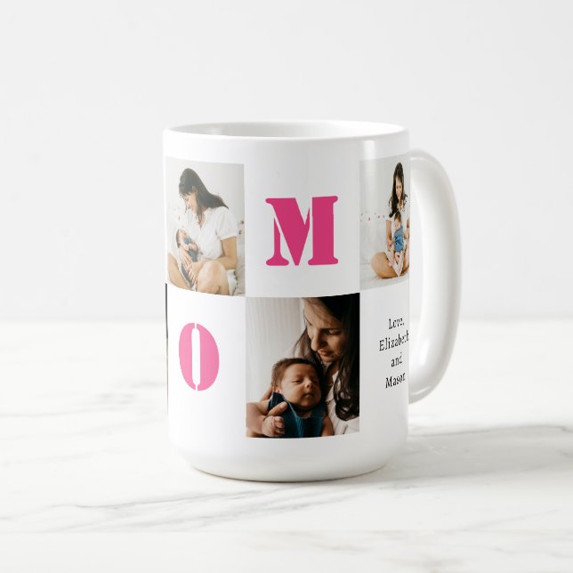 Personlig 5 bilder MOM Rosa Hjarta Kaffemugg (Framsida höger)