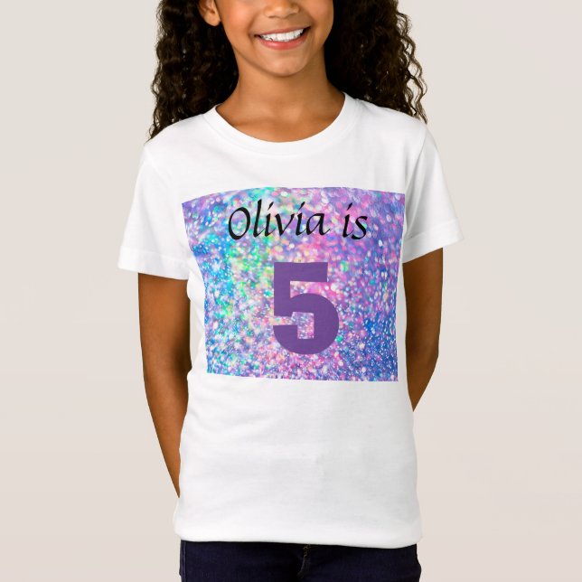 Personlig 5:e födelsedag Glitter Girly T Shirt (Framsida)