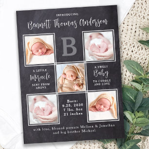 Personlig 5 Fotokollage Newborn Baby Birth Meddelande Vykort