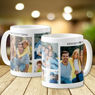 Personlig 5 Fotosammanställning Familjenamn Vit Kaffemugg