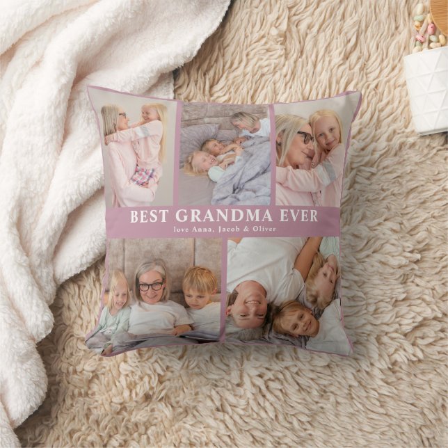 Personlig 5 Photo Best Grandma Now Dusty Ro Kudde (Filt)